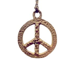 Peace Sign Necklace Silver Colored Hammered Metal